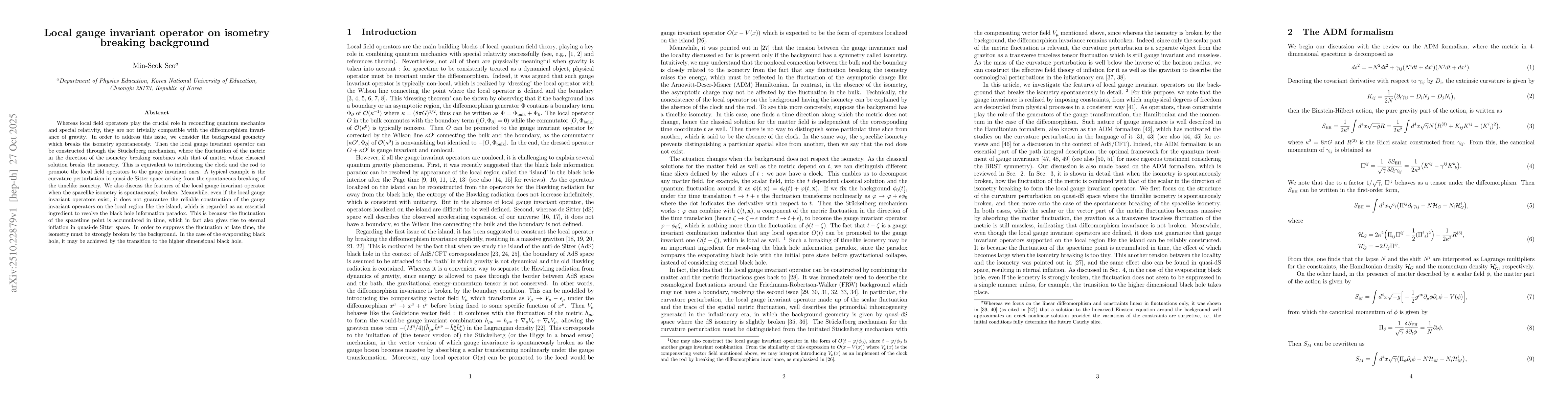 Thumbnail for Local gauge invariant operator on isometry breaking background