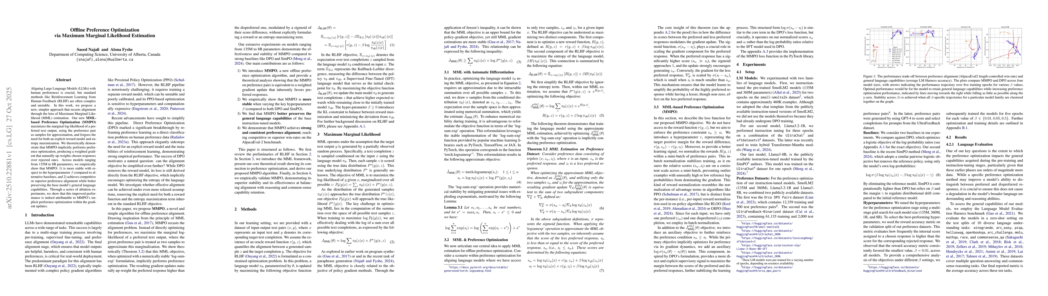 Thumbnail for Offline Preference Optimization via Maximum Marginal Likelihood
  Estimation