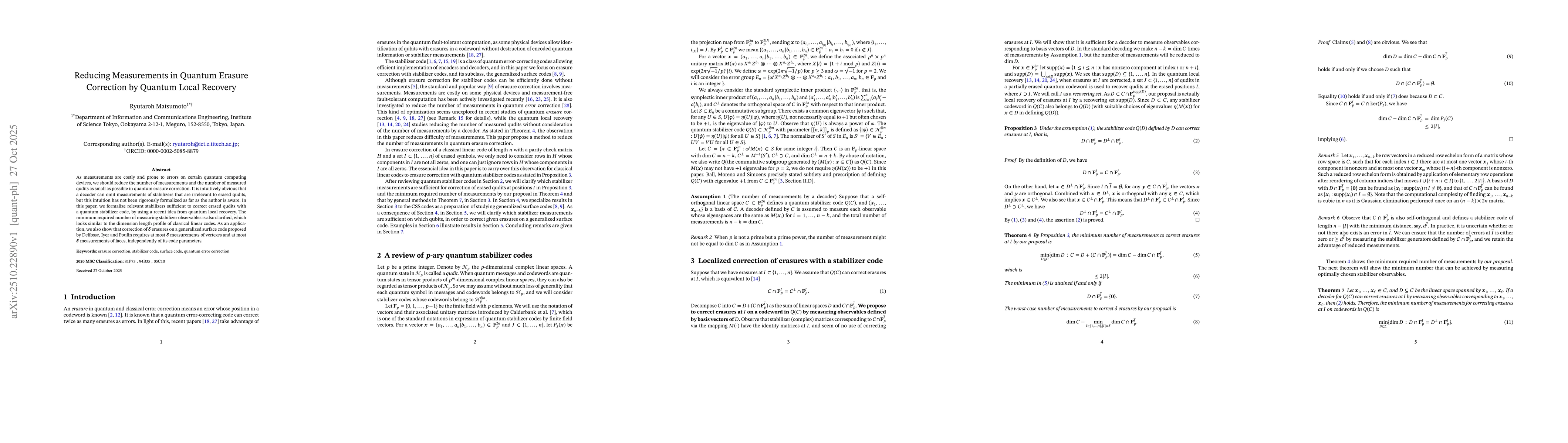 Thumbnail for Reducing measurements in quantum erasure correction by quantum local
  recovery