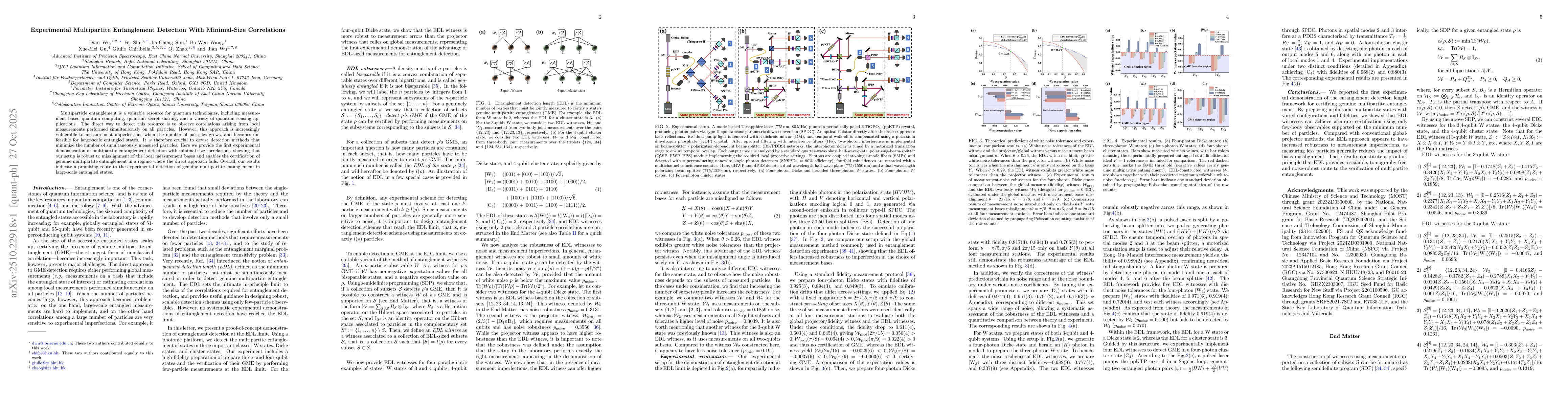 Thumbnail for Experimental Multipartite Entanglement Detection With Minimal-Size
  Correlations