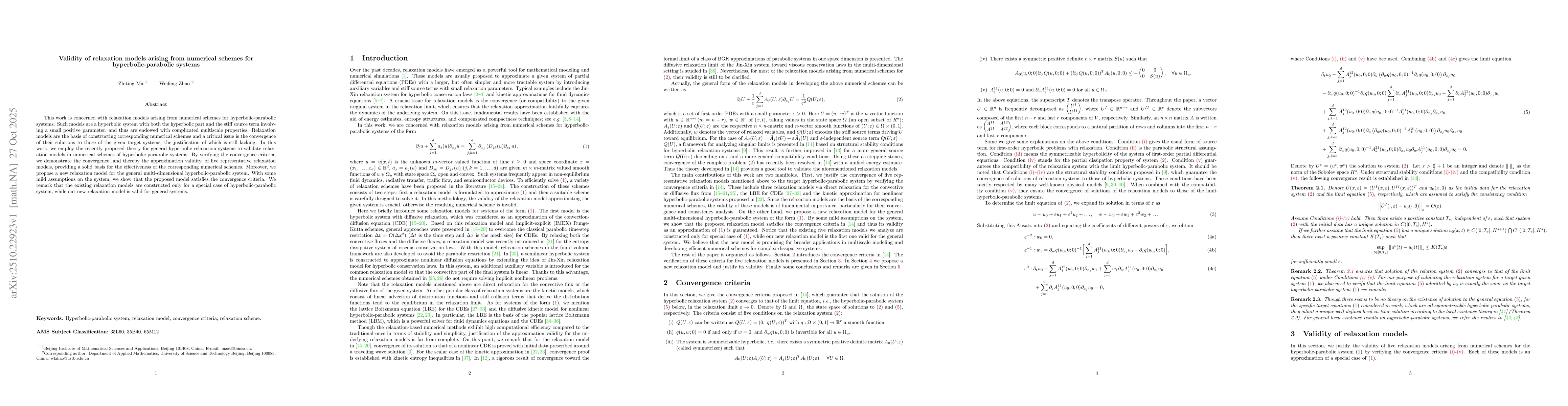 Thumbnail for Validity of relaxation models arising from numerical schemes for
  hyperbolic-parabolic systems
