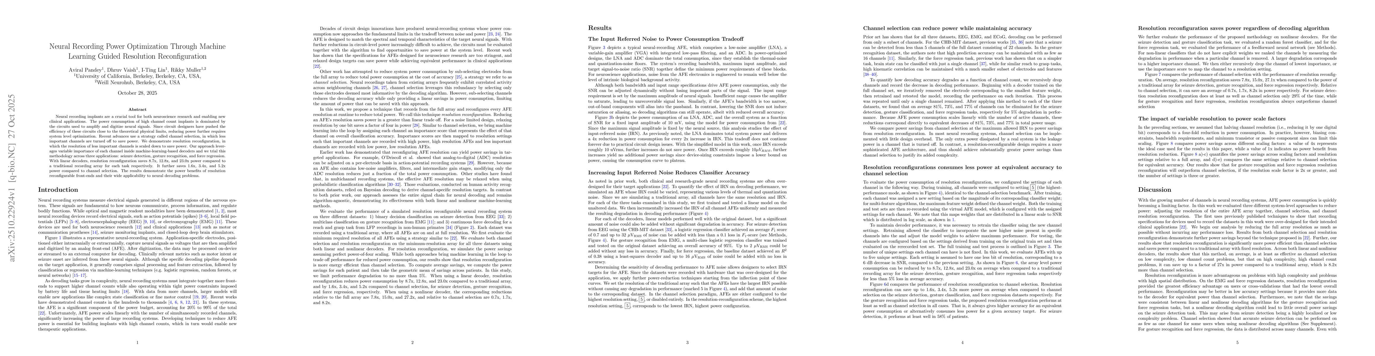 Thumbnail for Neural Recording Power Optimization Through Machine Learning Guided
  Resolution Reconfiguration