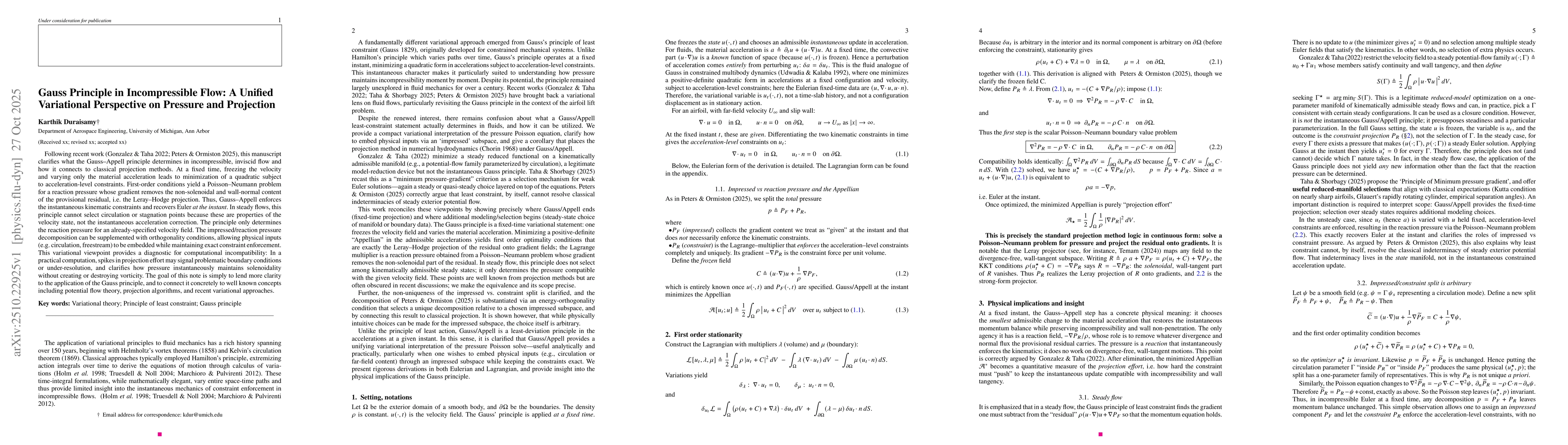 Thumbnail for Gauss Principle in Incompressible Flow: Unified Variational Perspective
  on Pressure and Projection