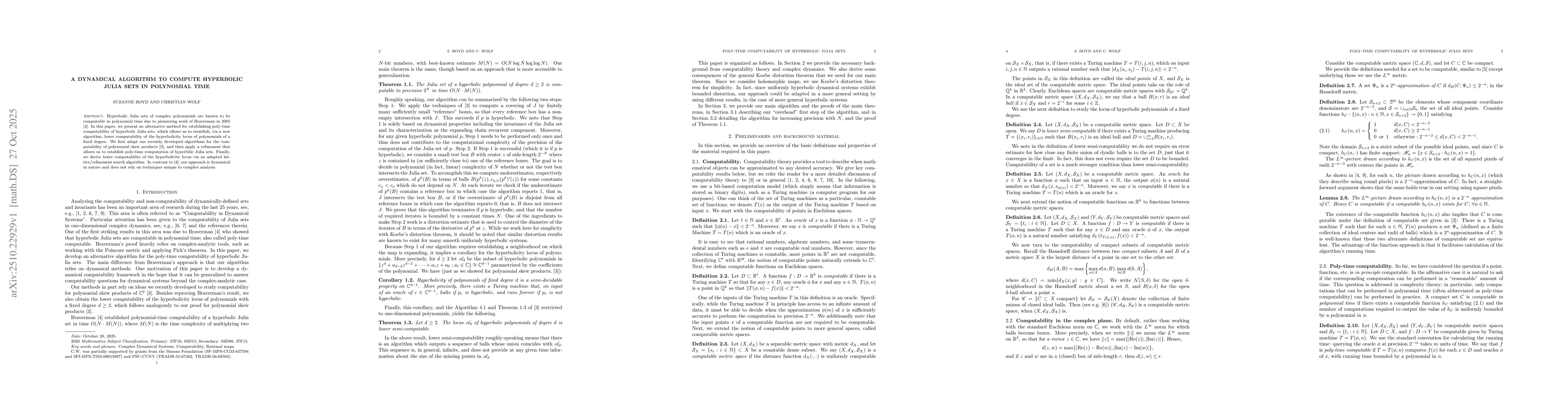 Thumbnail for A dynamical algorithm to compute hyperbolic Julia sets in polynomial
  time