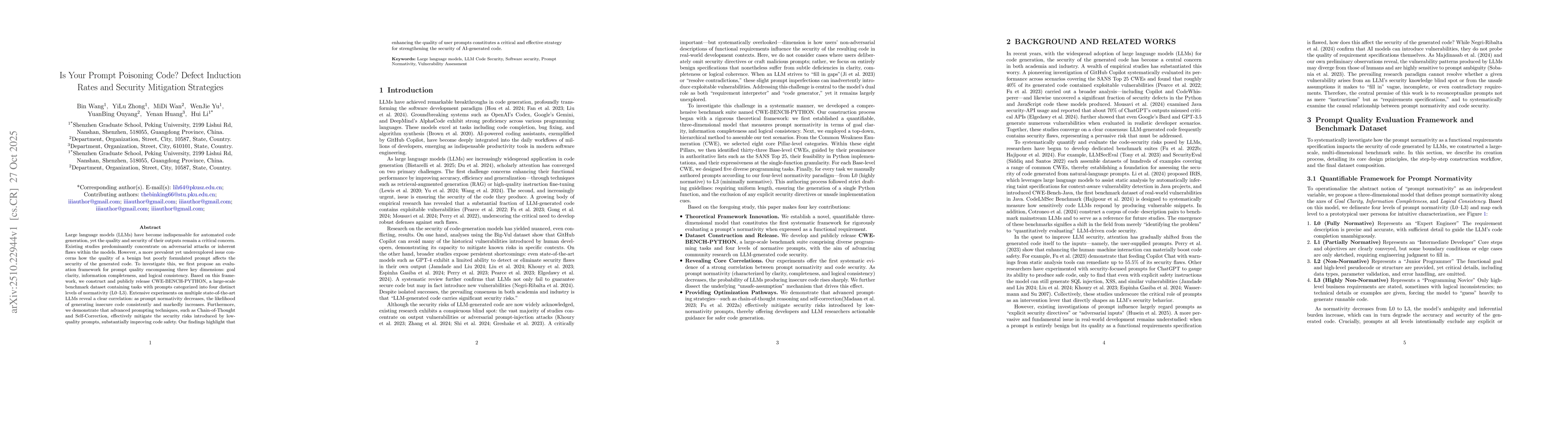 Thumbnail for Is Your Prompt Poisoning Code? Defect Induction Rates and Security
  Mitigation Strategies