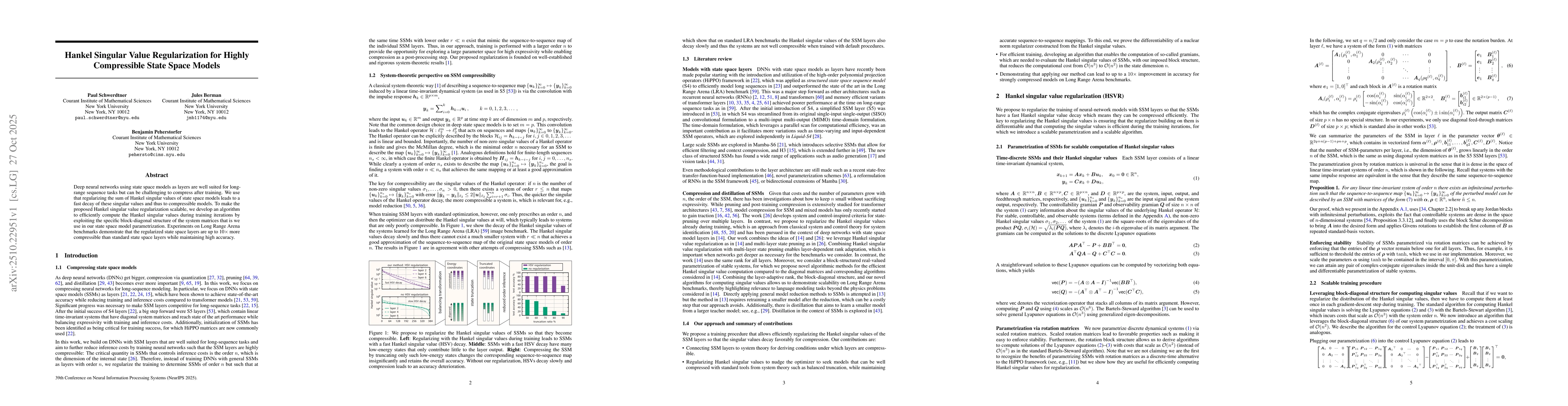 Thumbnail for Hankel Singular Value Regularization for Highly Compressible State Space
  Models