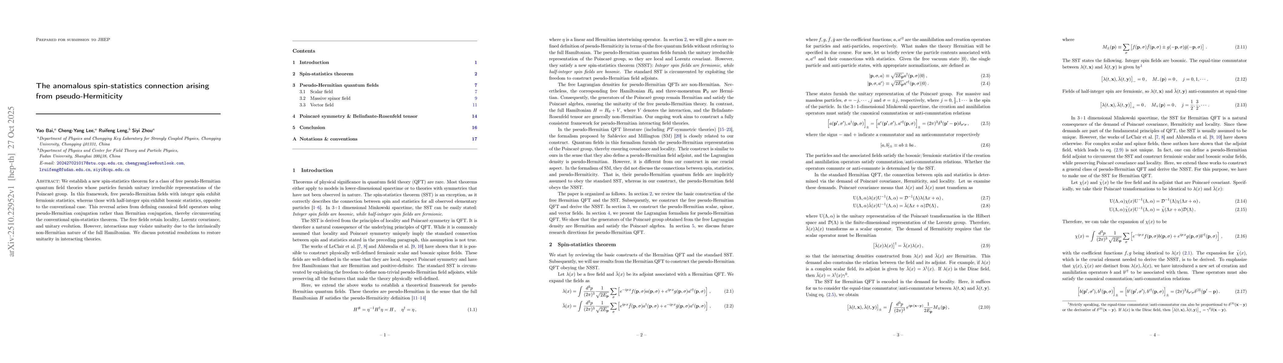 Thumbnail for The anomalous spin-statistics connection arising from pseudo-Hermiticity