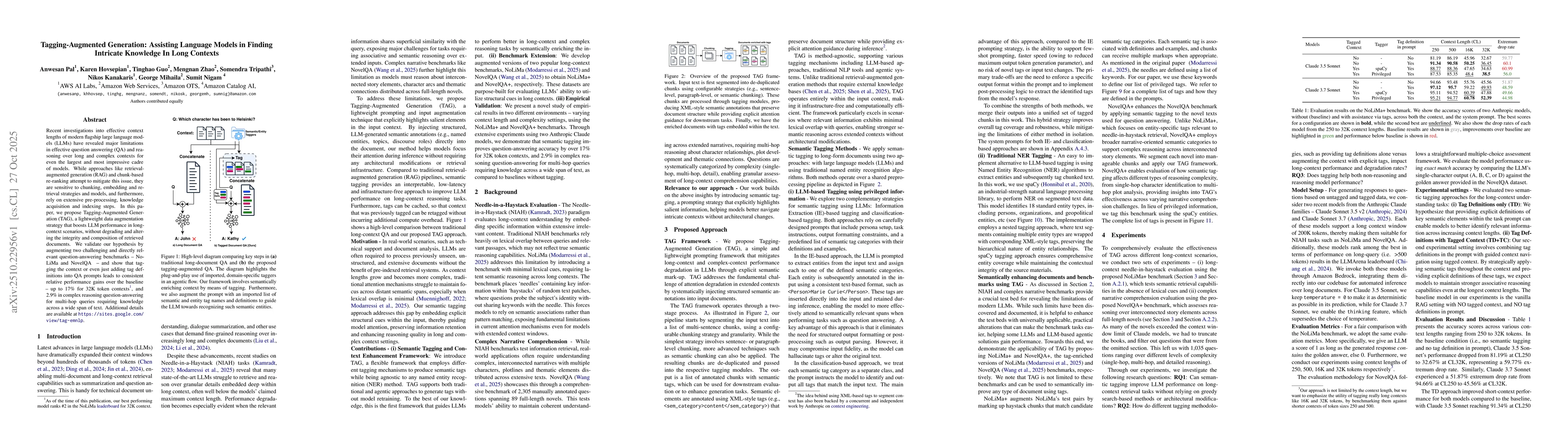 Thumbnail for Tagging-Augmented Generation: Assisting Language Models in Finding
  Intricate Knowledge In Long Contexts