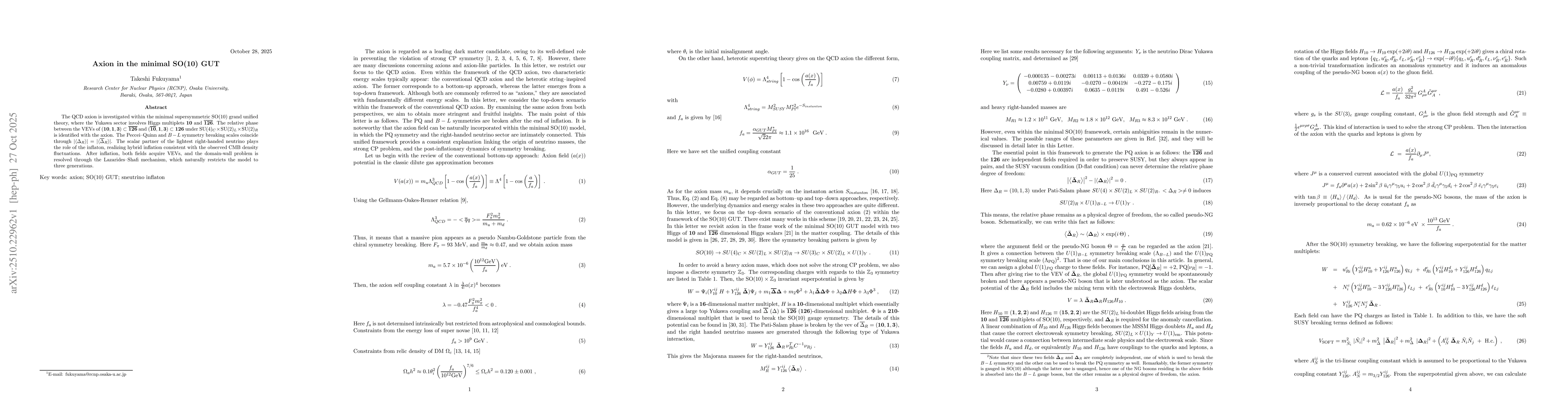 Thumbnail for Axion in the minimal SO(10) GUT