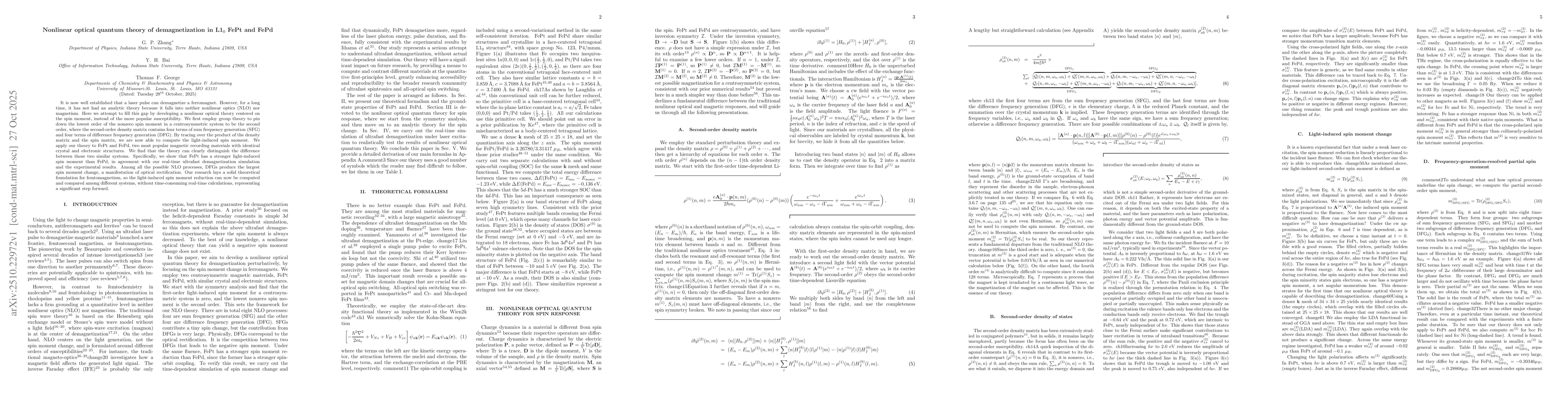 Thumbnail for Nonlinear optical quantum theory of demagnetization in L1$_0$ FePt and
  FePd