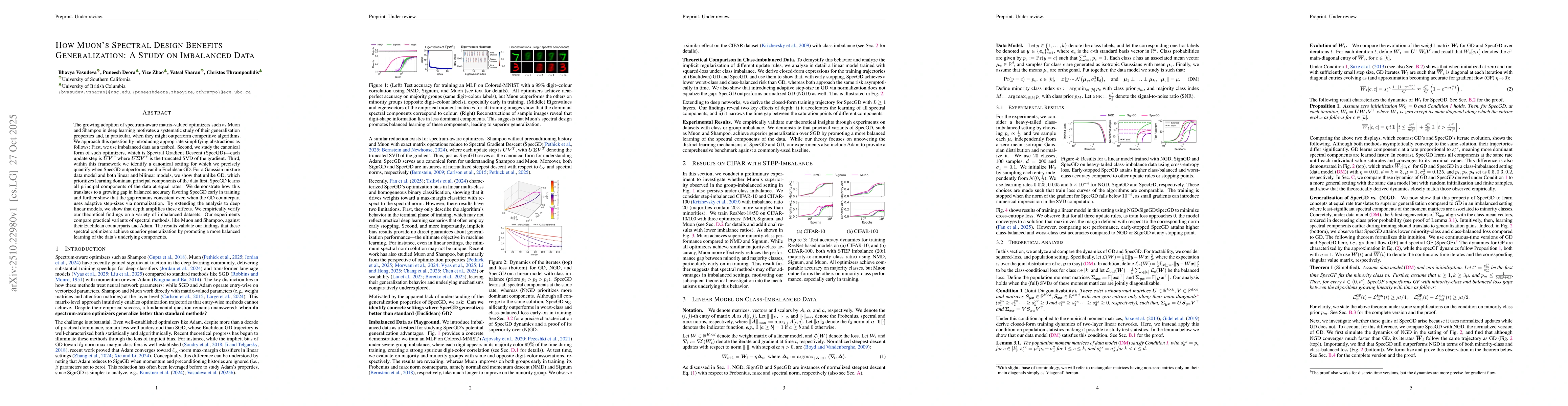 Thumbnail for How Muon's Spectral Design Benefits Generalization: A Study on
  Imbalanced Data