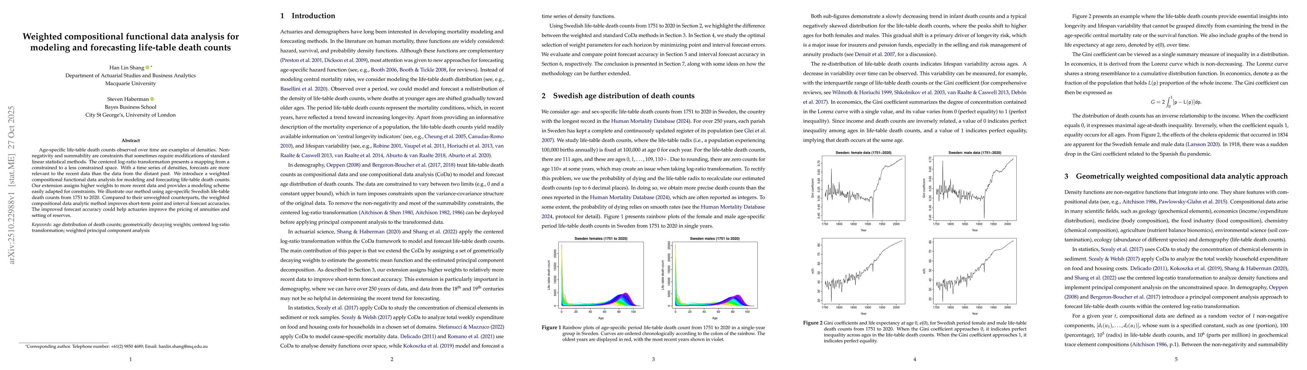 Thumbnail for Weighted compositional functional data analysis for modeling and
  forecasting life-table death counts