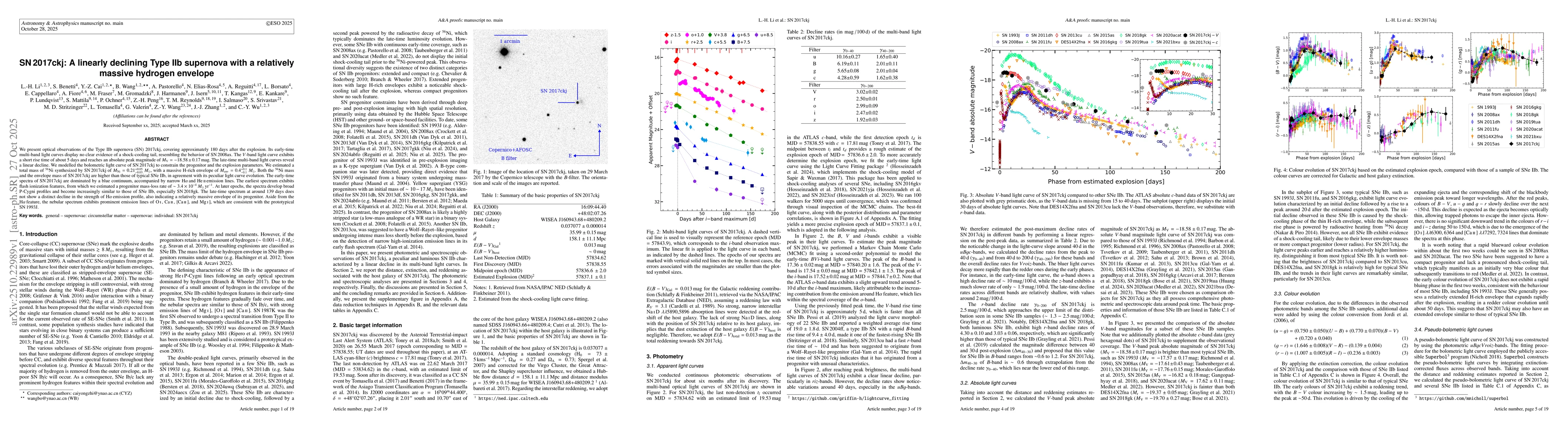 Thumbnail for SN2017ckj: A linearly declining Type IIb supernova with a relatively
  massive hydrogen envelope