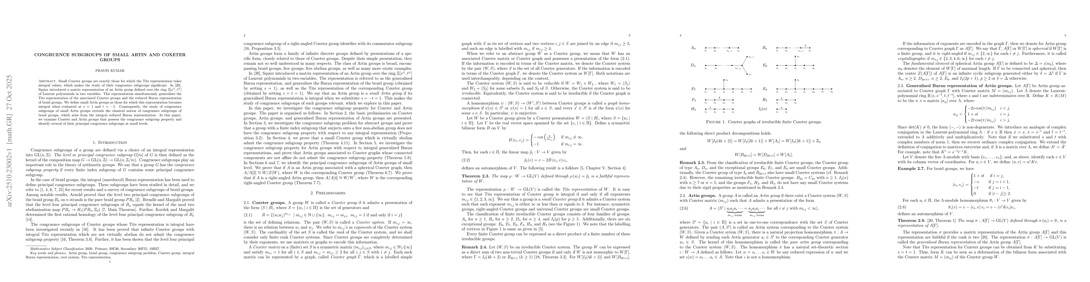 Thumbnail for Congruence subgroups of small Artin and Coxeter groups