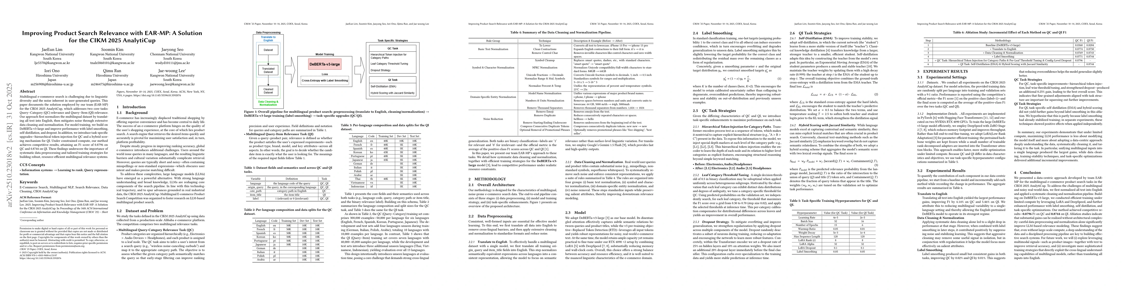 Thumbnail for Improving Product Search Relevance with EAR-MP: A Solution for the CIKM
  2025 AnalytiCup