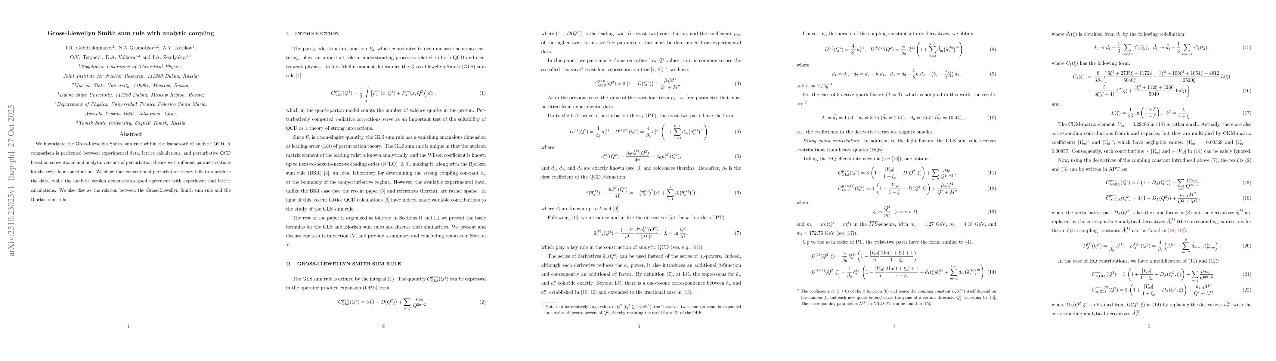 Thumbnail for Gross-Llewellyn Smith sum rule with analytic coupling