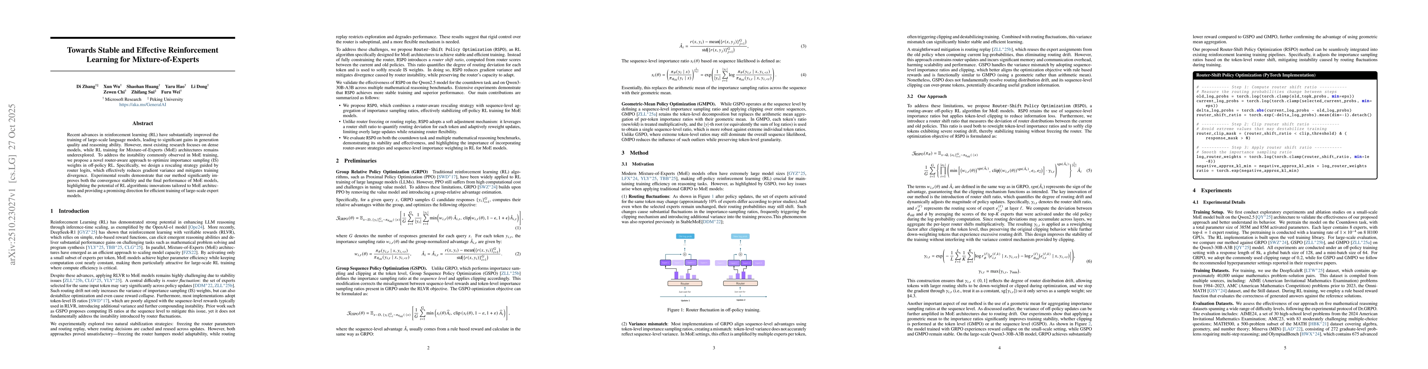 Thumbnail for Towards Stable and Effective Reinforcement Learning for
  Mixture-of-Experts