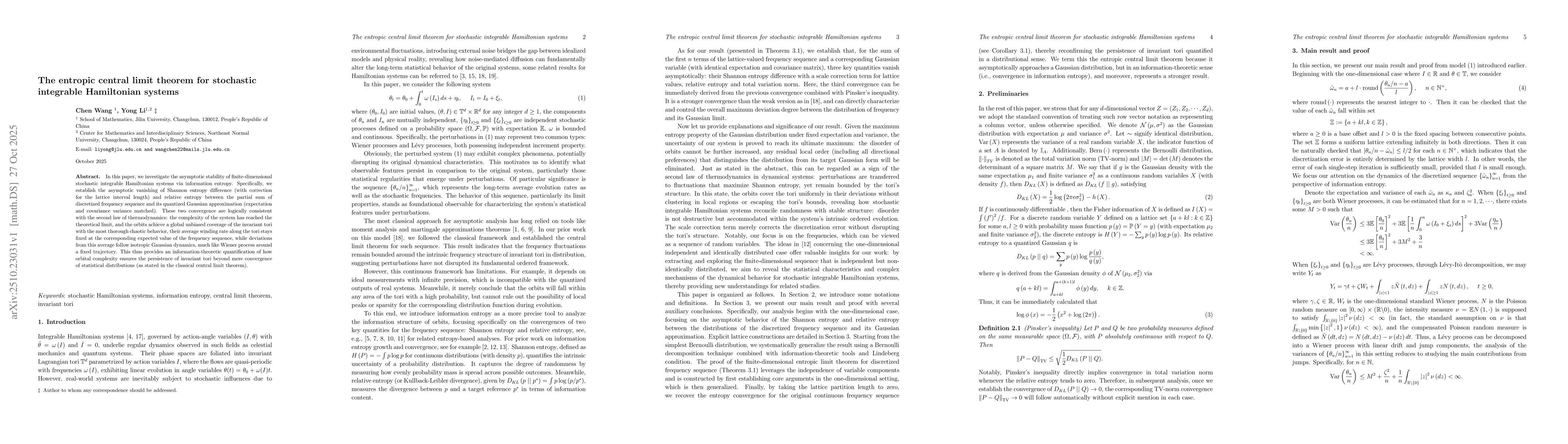 Thumbnail for The entropic central limit theorem for stochastic integrable Hamiltonian
  systems