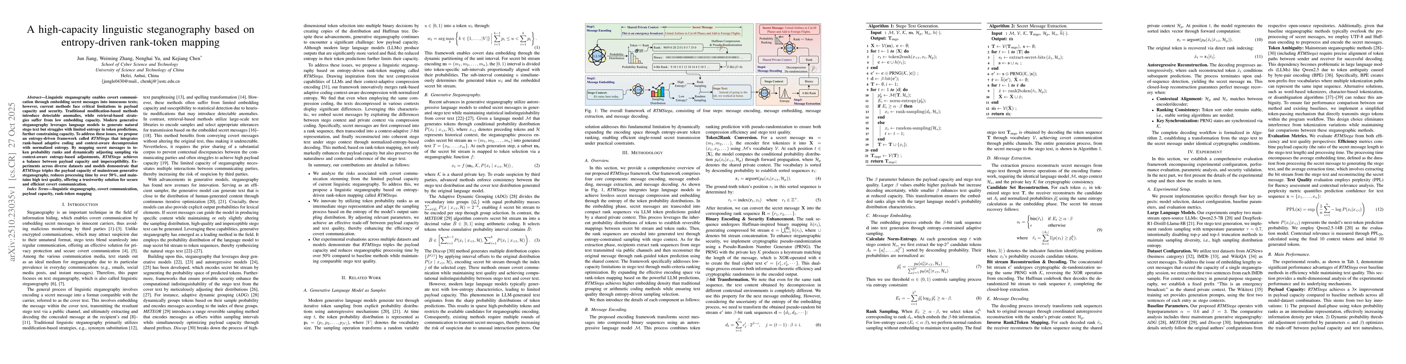 Thumbnail for A high-capacity linguistic steganography based on entropy-driven
  rank-token mapping