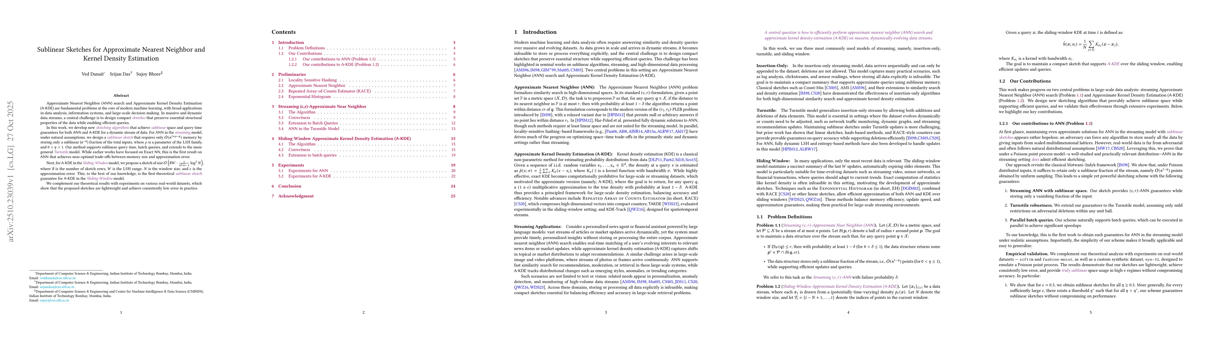 Thumbnail for Sublinear Sketches for Approximate Nearest Neighbor and Kernel Density
  Estimation