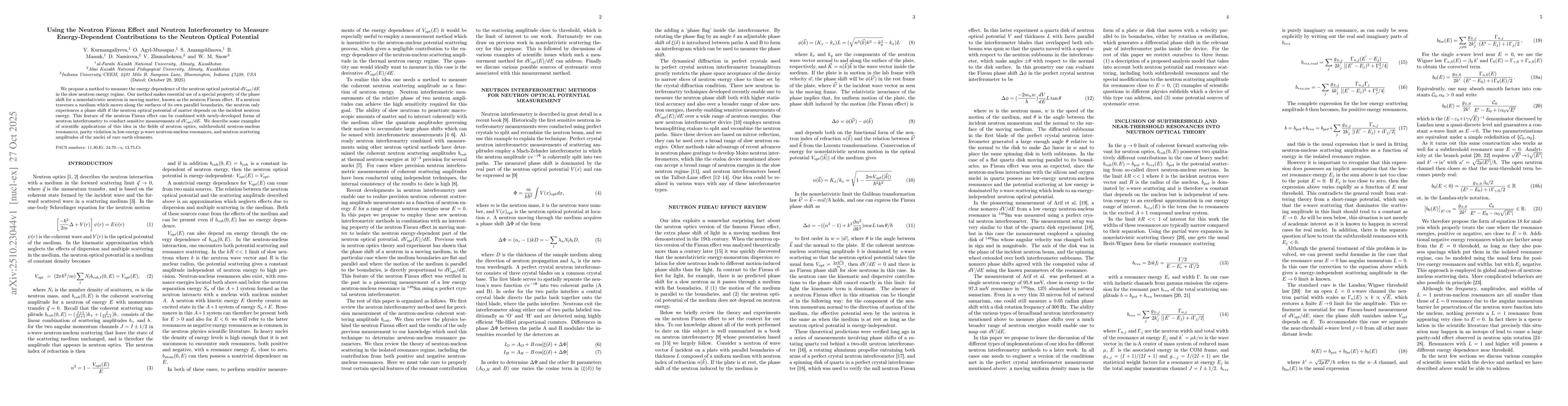 Thumbnail for Using the Neutron Fizeau Effect and Neutron Interferometry to Measure
  Energy-Dependent Contributions to the Neutron Optical Potential