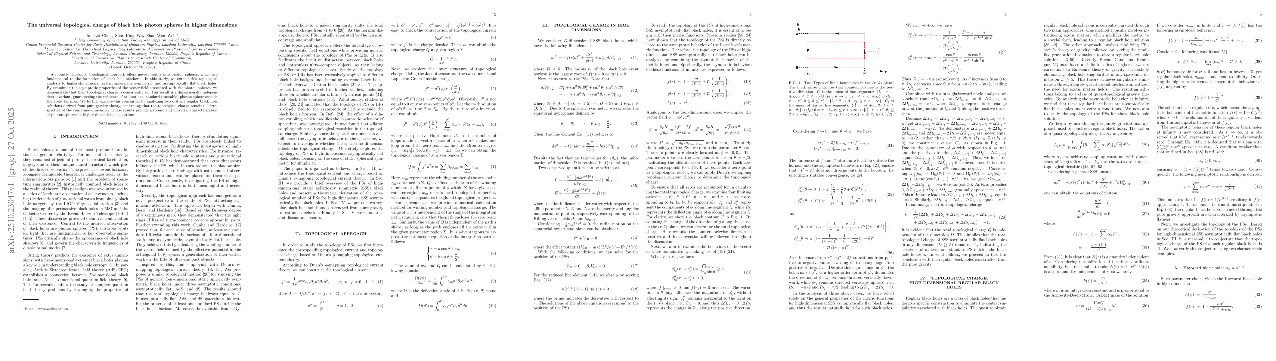 Thumbnail for The universal topological charge of black hole photon spheres in higher
  dimensions