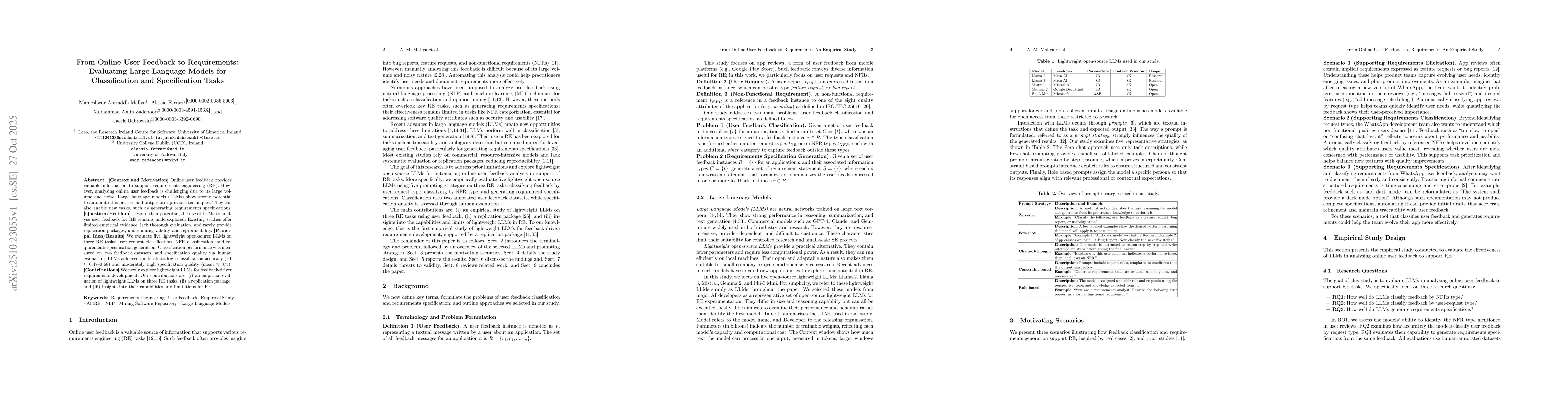 Thumbnail for From Online User Feedback to Requirements: Evaluating Large Language
  Models for Classification and Specification Tasks