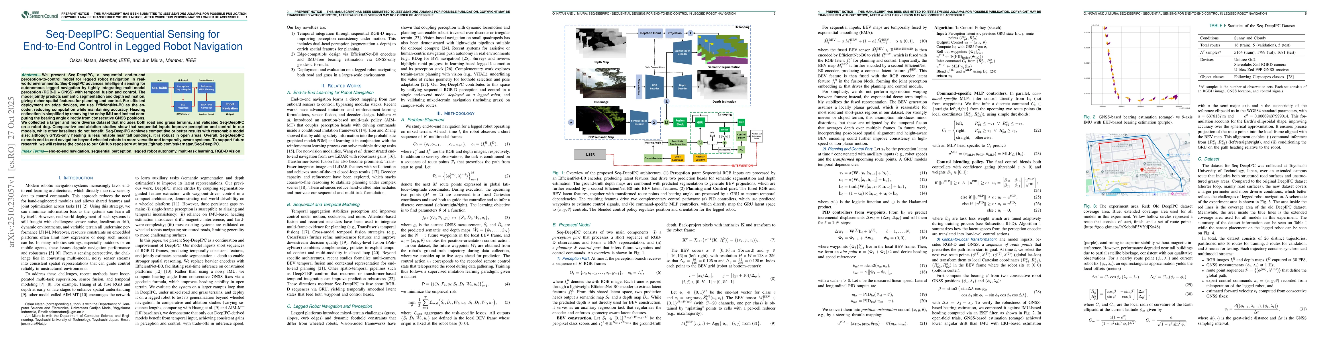 Thumbnail for Seq-DeepIPC: Sequential Sensing for End-to-End Control in Legged Robot
  Navigation