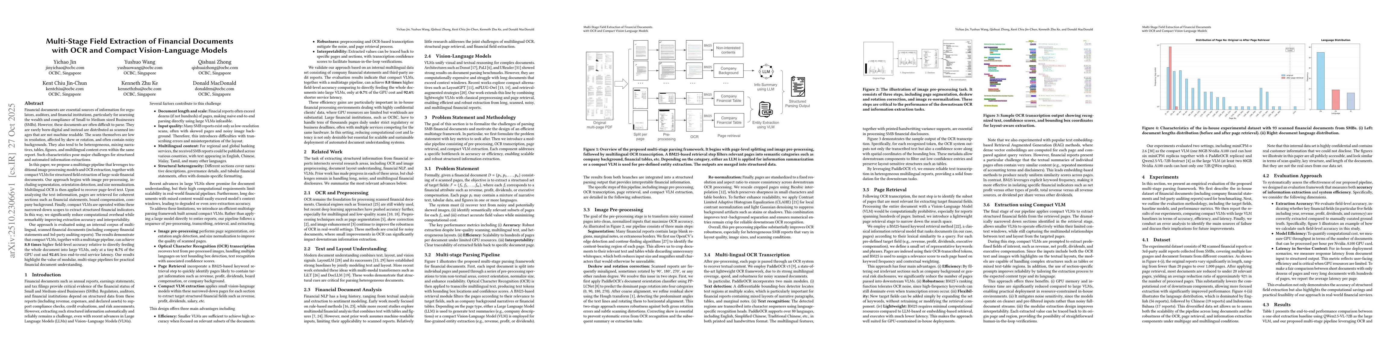 Thumbnail for Multi-Stage Field Extraction of Financial Documents with OCR and Compact
  Vision-Language Models