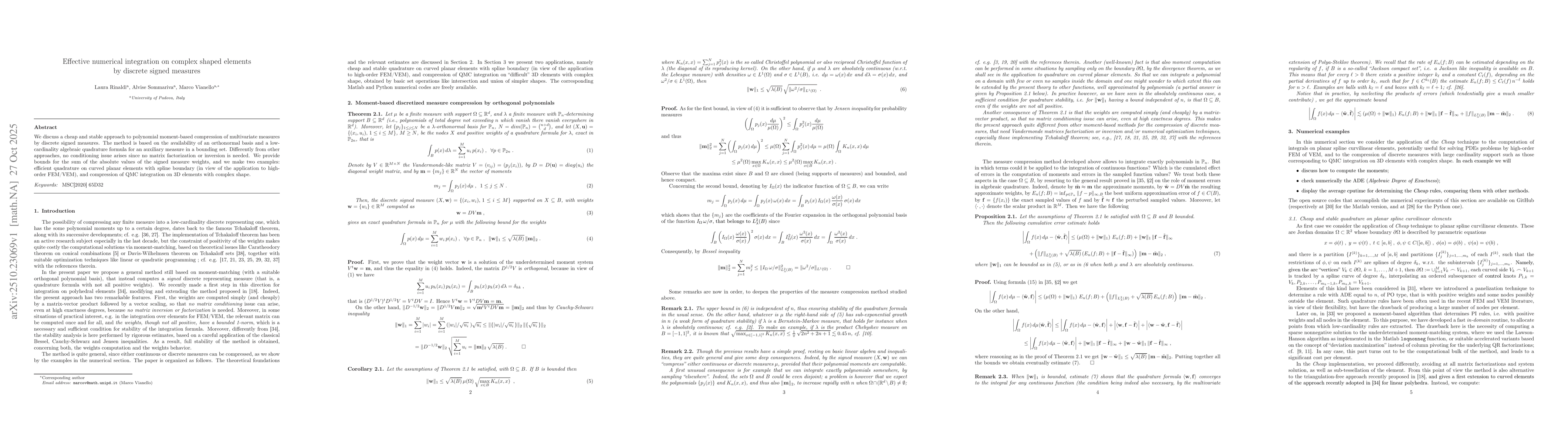 Thumbnail for Effective numerical integration on complex shaped elements by discrete
  signed measures