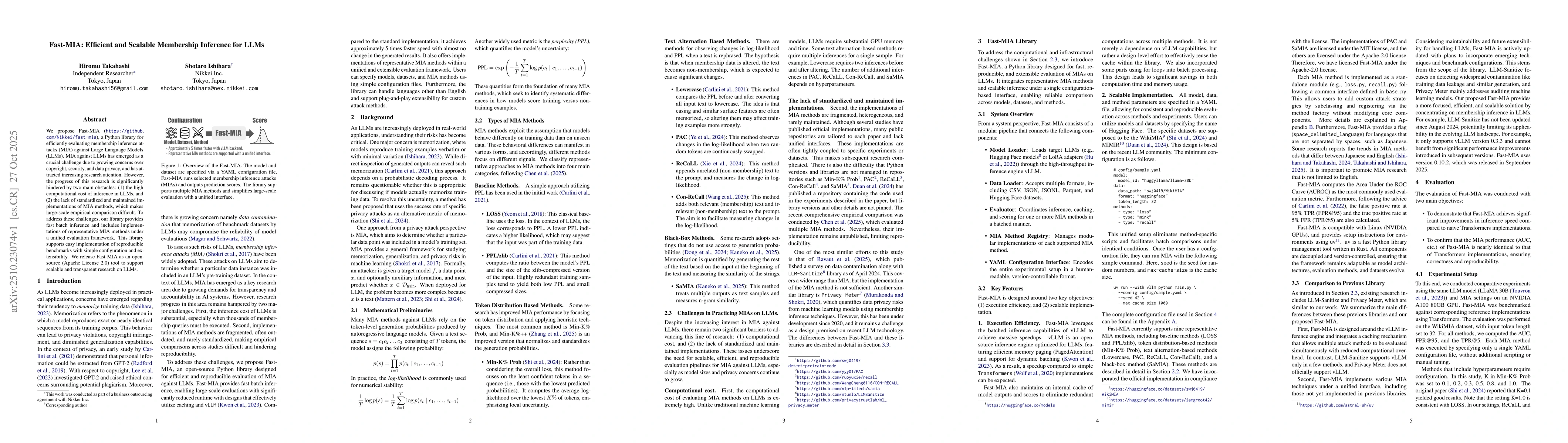 Thumbnail for Fast-MIA: Efficient and Scalable Membership Inference for LLMs