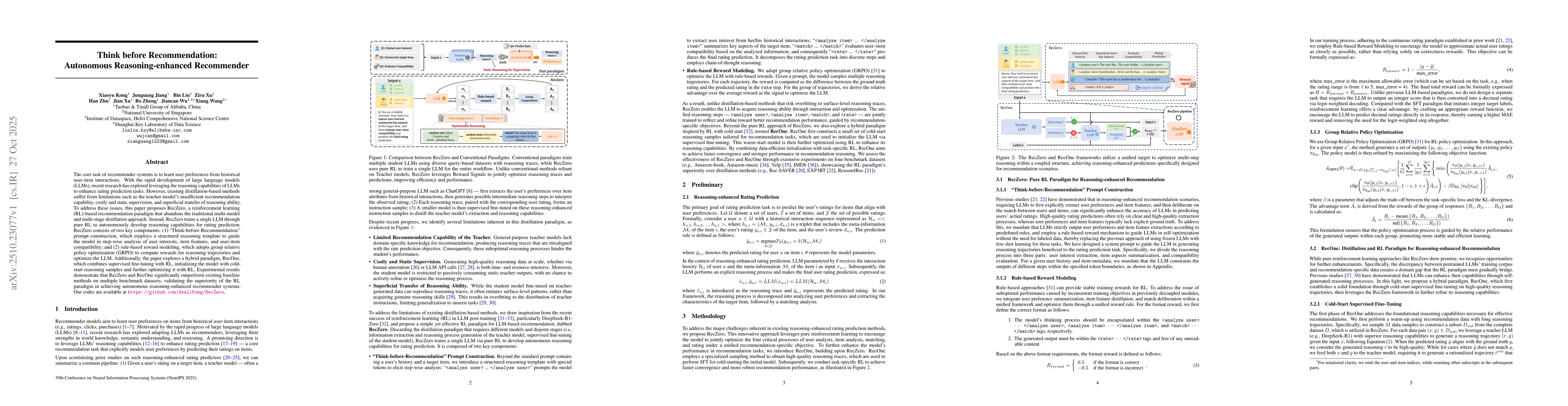 Thumbnail for Think before Recommendation: Autonomous Reasoning-enhanced Recommender