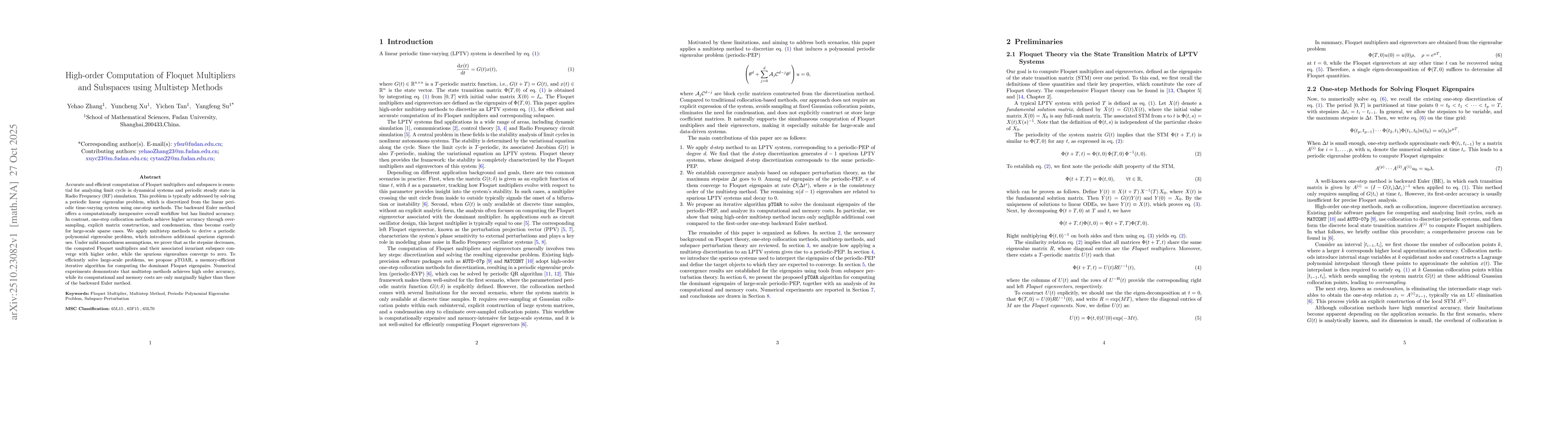Thumbnail for High-order Computation of Floquet Multipliers and Subspaces using
  Multistep Methods