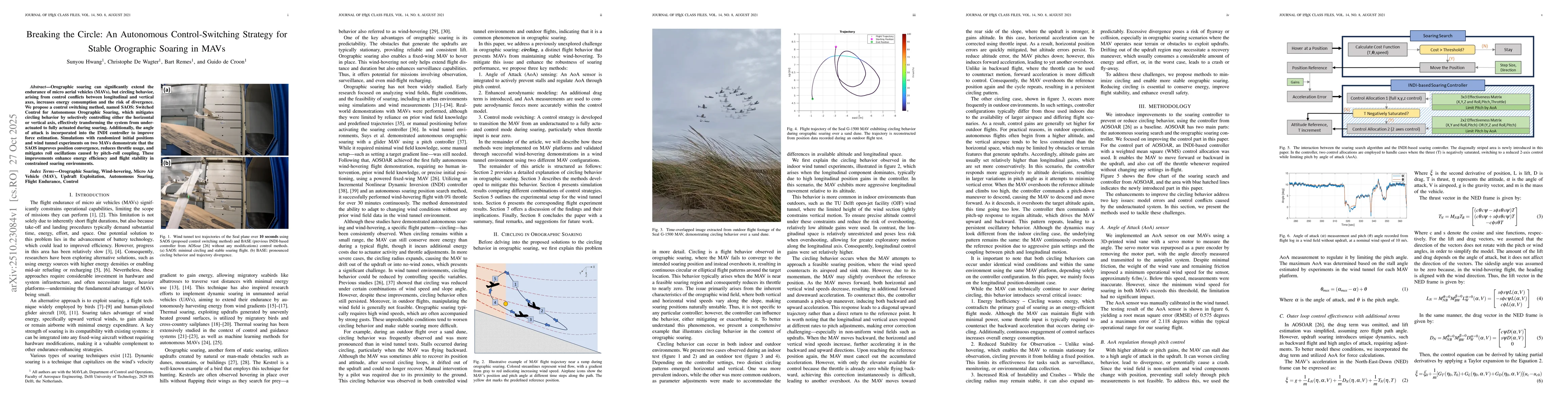 Thumbnail for Breaking the Circle: An Autonomous Control-Switching Strategy for Stable
  Orographic Soaring in MAVs