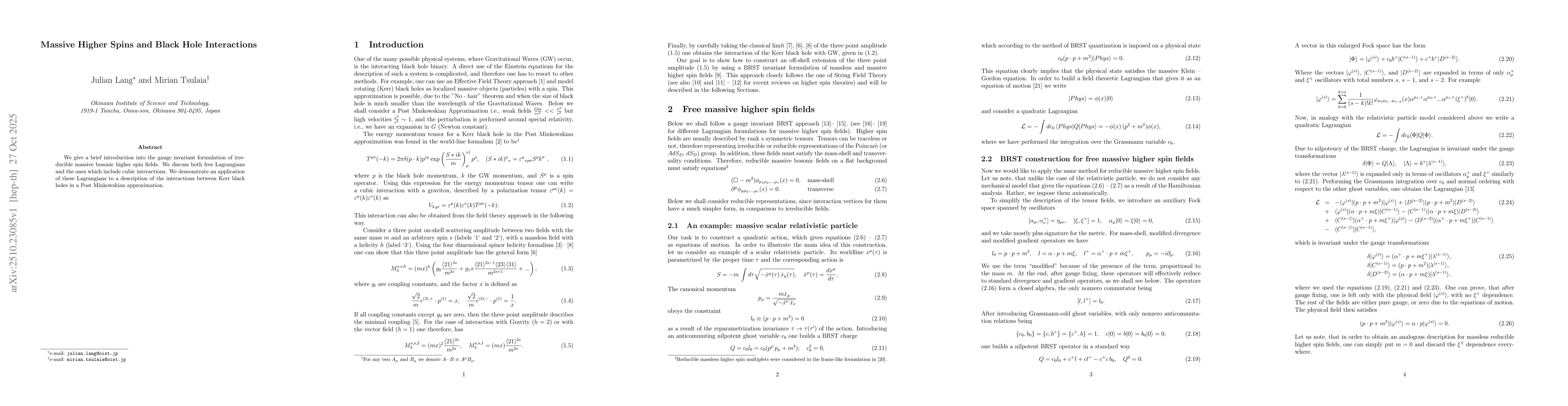 Thumbnail for Massive Higher Spins and Black Hole Interactions