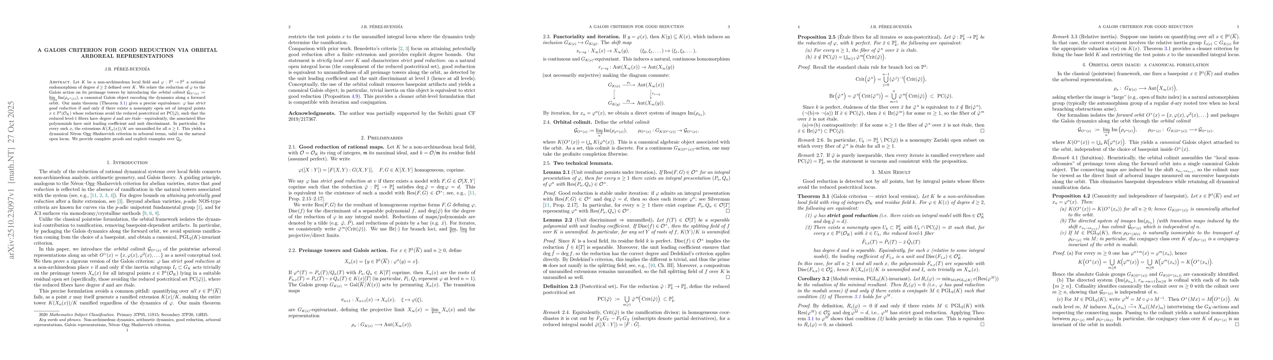 Thumbnail for A Galois Criterion for Good Reduction via Orbital Arboreal
  Representations