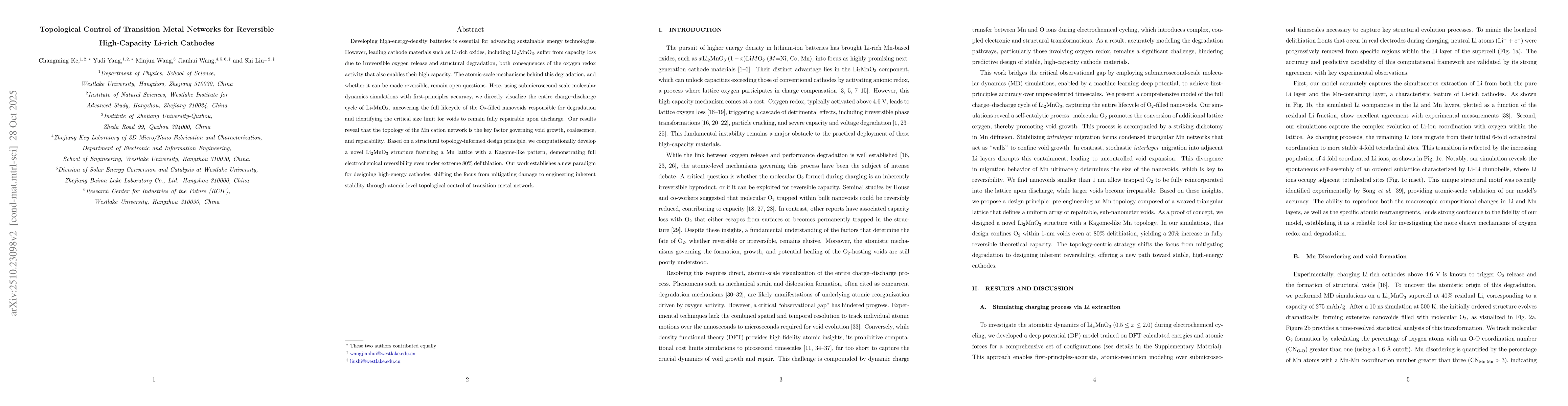 Thumbnail for Topological Control of Transition Metal Networks for Reversible
  High-Capacity Li-rich Cathodes