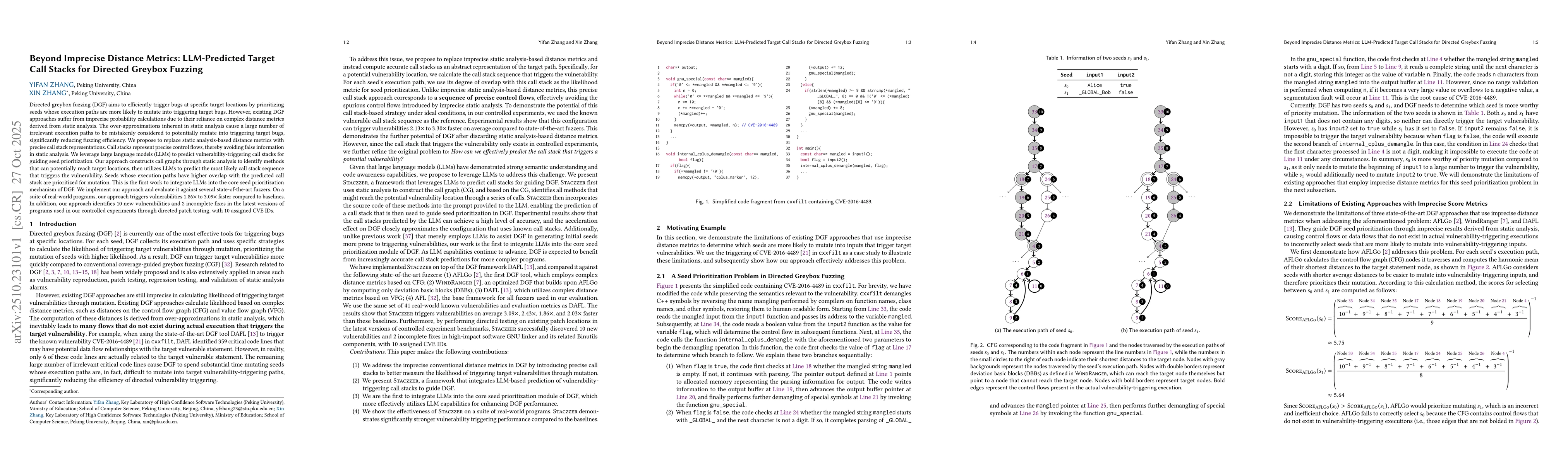 Thumbnail for Beyond Imprecise Distance Metrics: LLM-Predicted Target Call Stacks for
  Directed Greybox Fuzzing