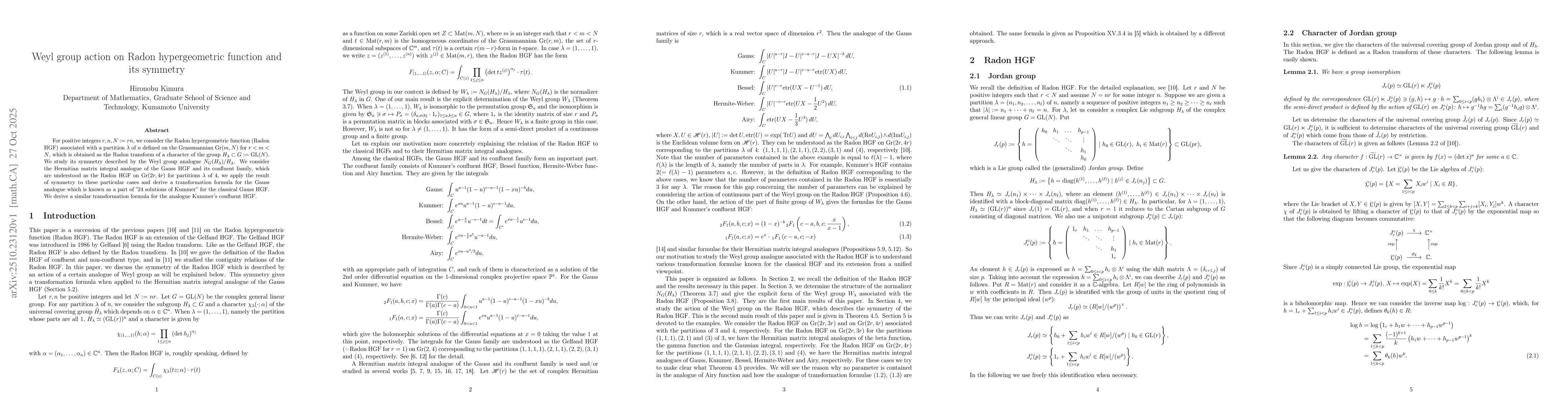 Thumbnail for Weyl group action on Radon hypergeometric function and its symmetry