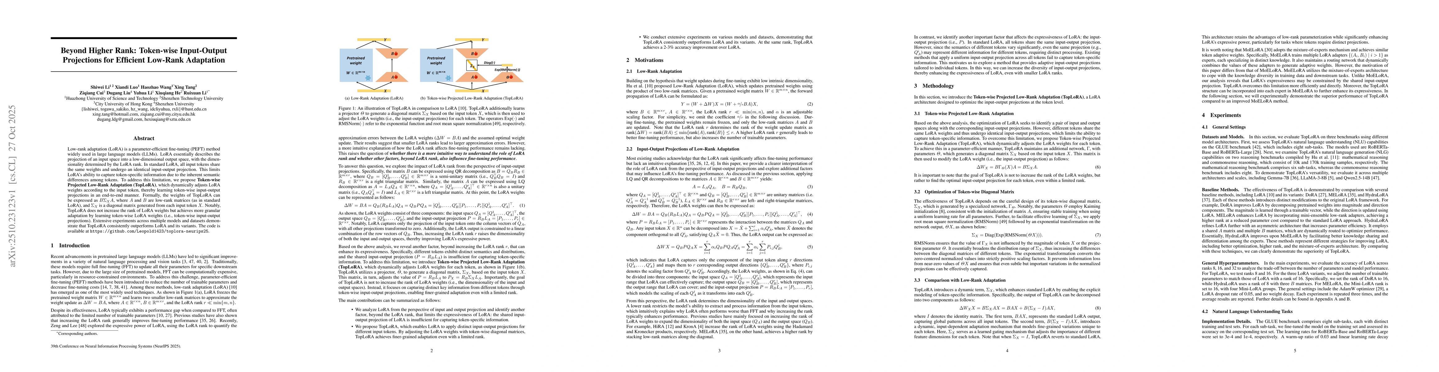 Thumbnail for Beyond Higher Rank: Token-wise Input-Output Projections for Efficient
  Low-Rank Adaptation