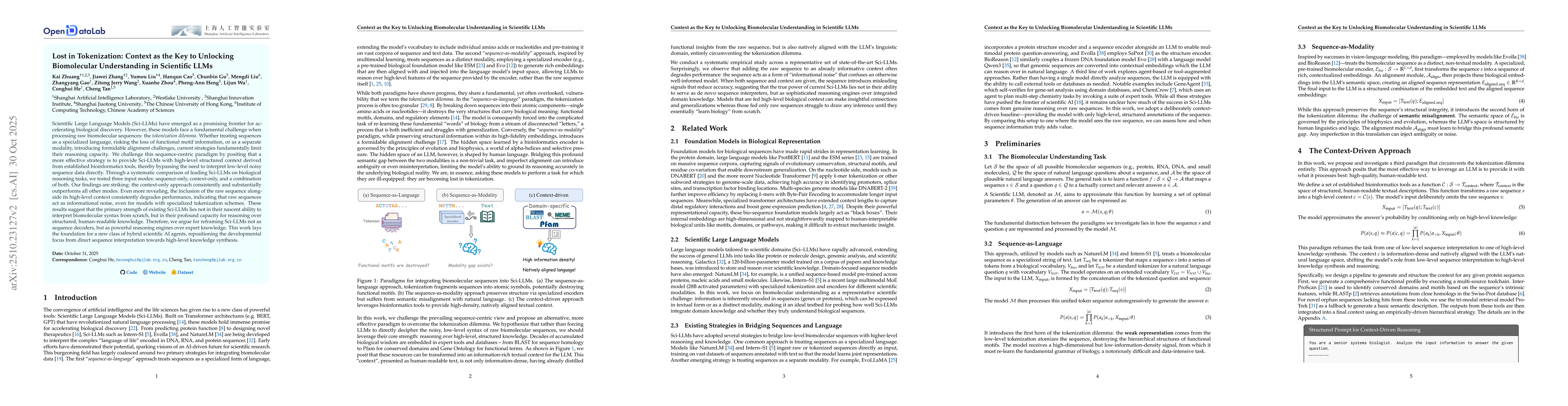 Thumbnail for Lost in Tokenization: Context as the Key to Unlocking Biomolecular
  Understanding in Scientific LLMs
