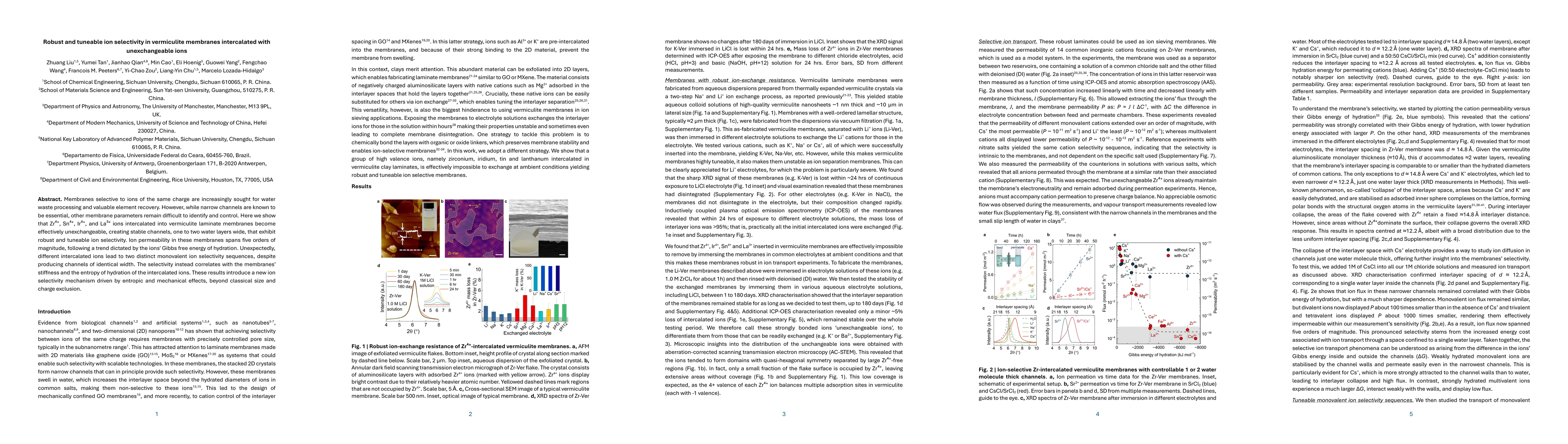 Thumbnail for Robust and tuneable ion selectivity in vermiculite membranes
  intercalated with unexchangeable ions
