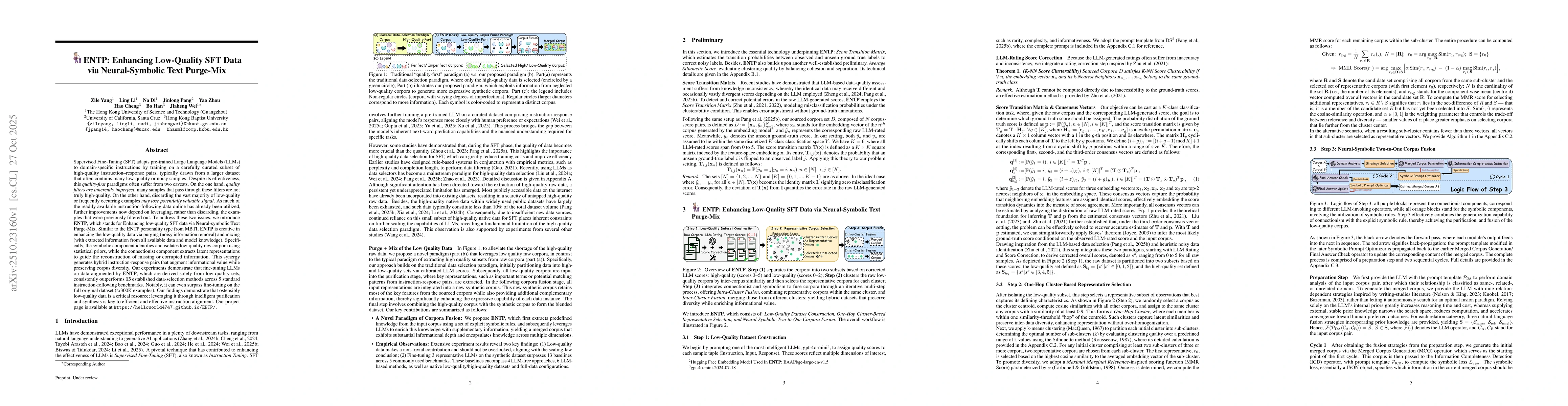 Thumbnail for ENTP: Enhancing Low-Quality SFT Data via Neural-Symbolic Text Purge-Mix