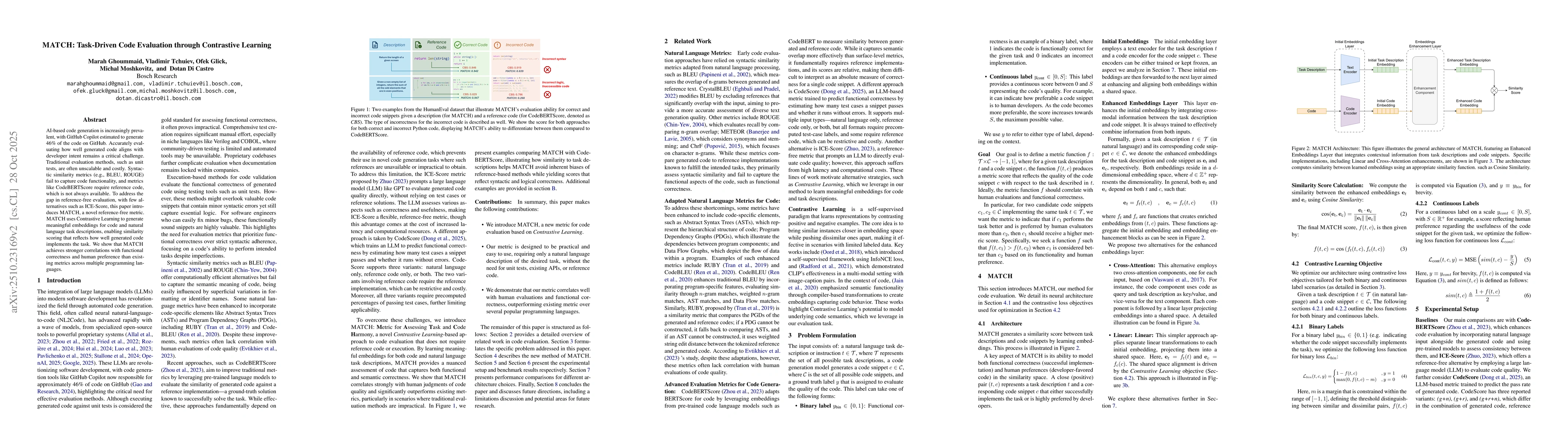 Thumbnail for MATCH: Task-Driven Code Evaluation through Contrastive Learning