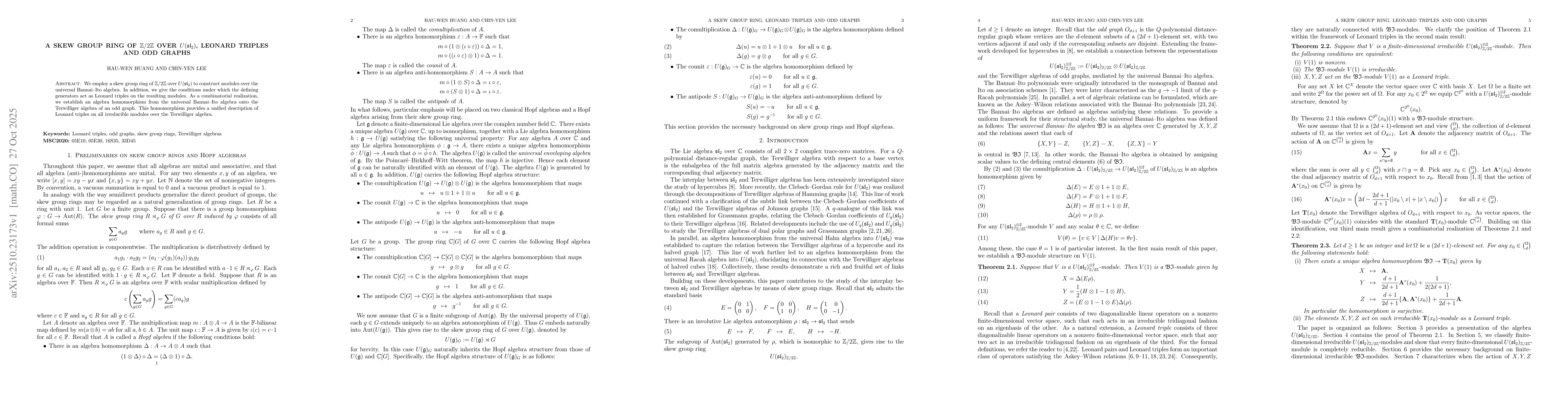 Thumbnail for A skew group ring of $\mathbb Z/2\mathbb Z$ over $U(\mathfrak{sl}_2)$,
  Leonard triples and odd graphs
