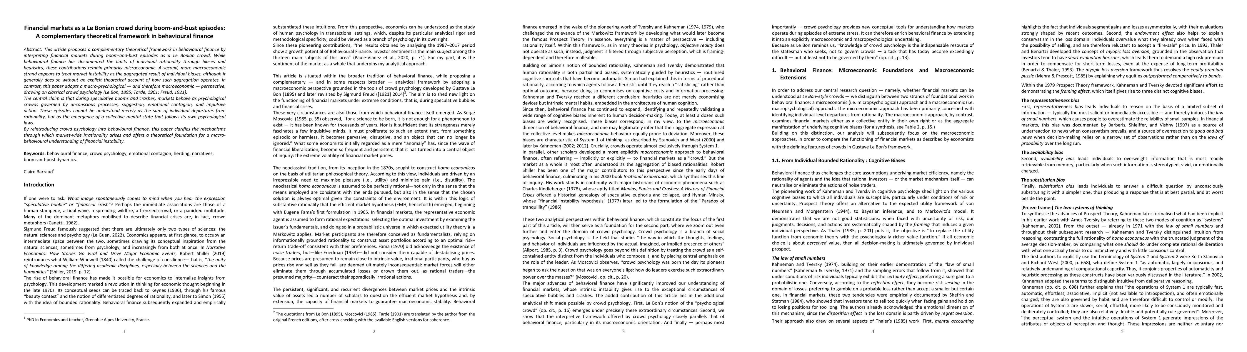 Thumbnail for Financial markets as a Le Bonian crowd during boom-and-bust episodes: A
  complementary theoretical framework in behavioural finance