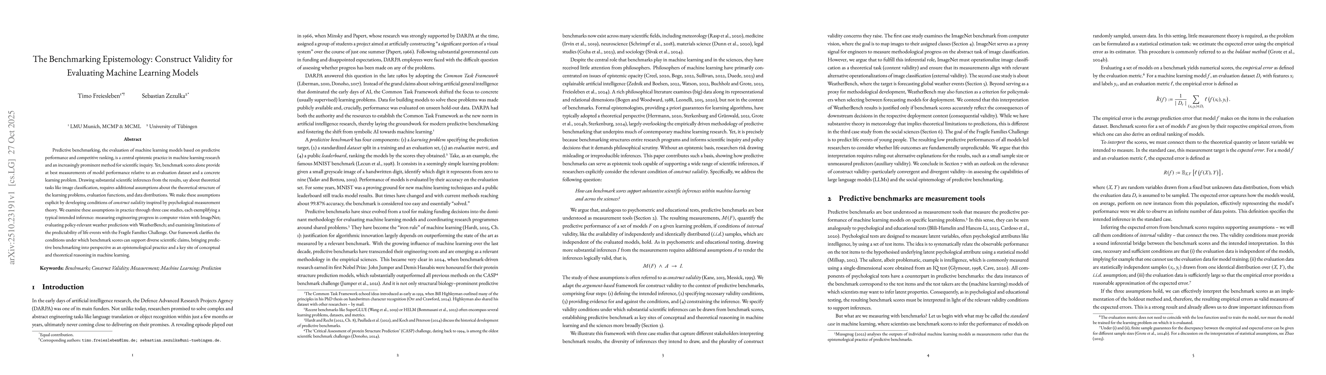 Thumbnail for The Benchmarking Epistemology: Construct Validity for Evaluating Machine
  Learning Models