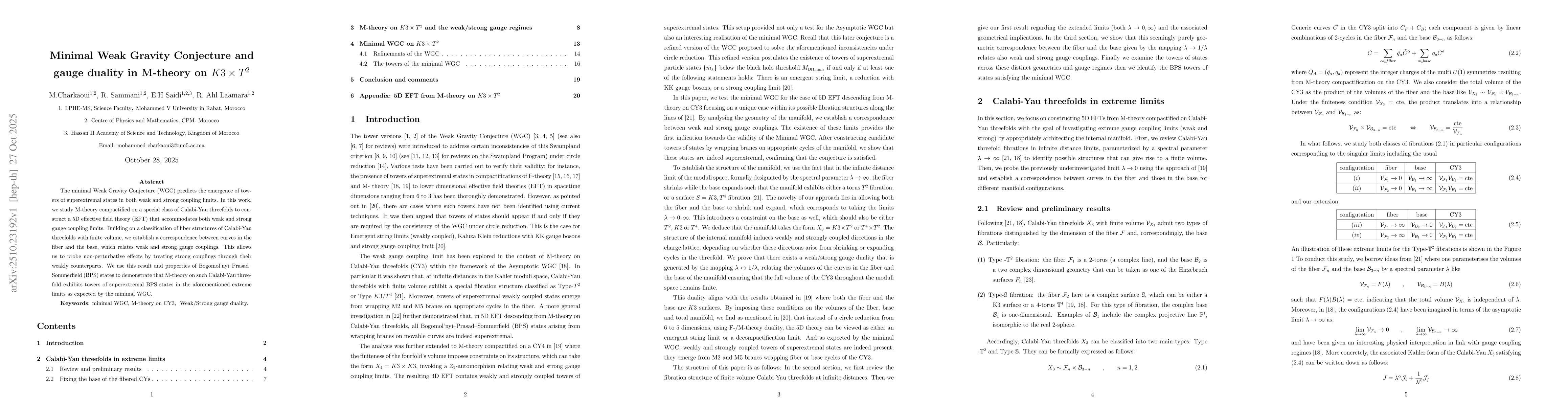 Thumbnail for Minimal Weak Gravity Conjecture And Gauge Duality in M-theory on K3xT2