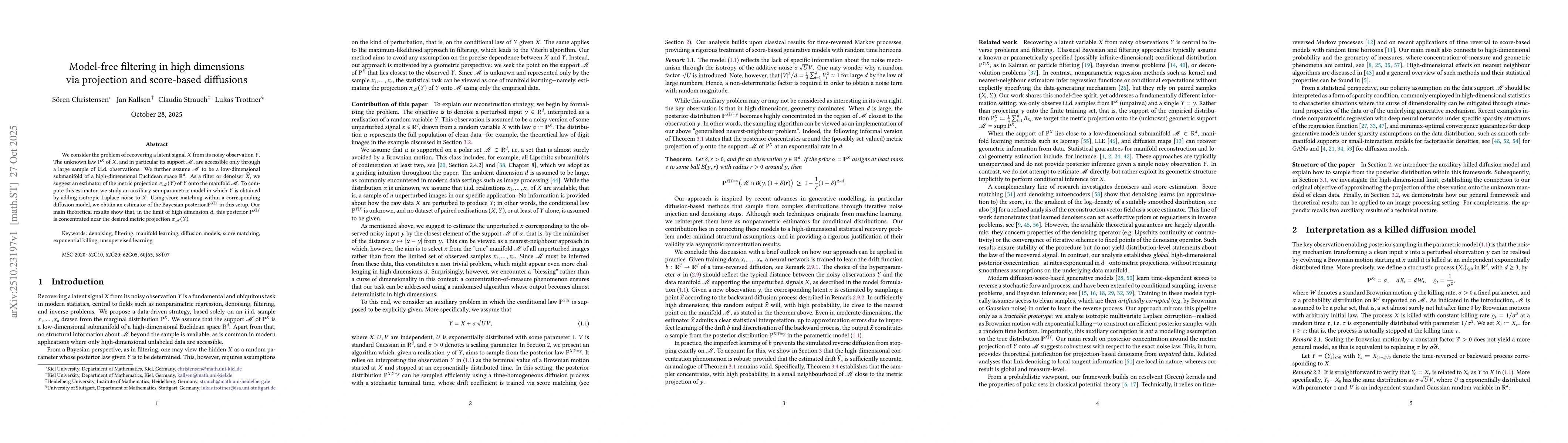 Thumbnail for Model-free filtering in high dimensions via projection and score-based
  diffusions