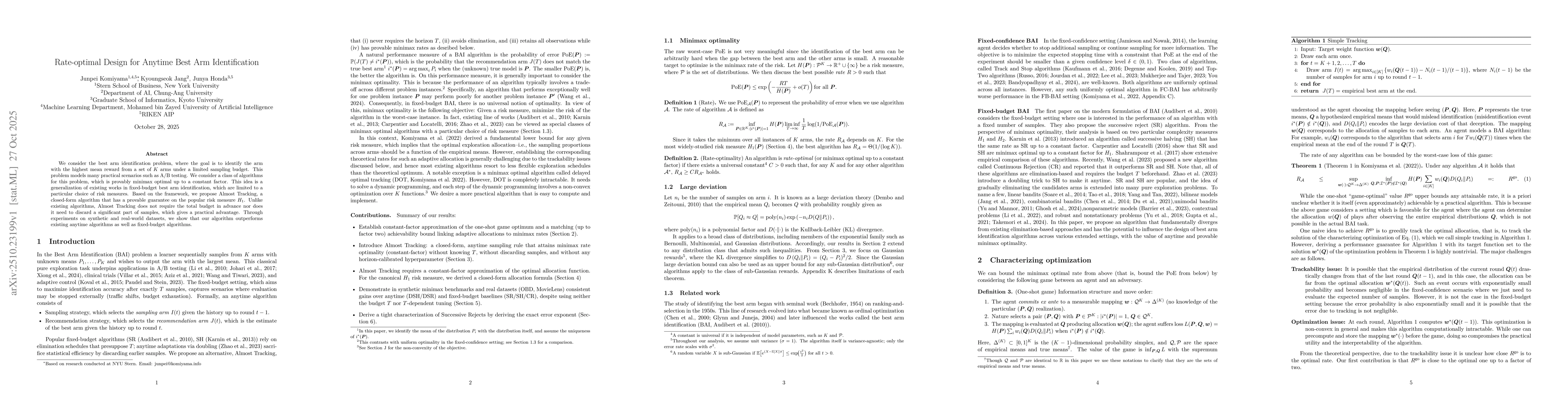 Thumbnail for Rate-optimal Design for Anytime Best Arm Identification